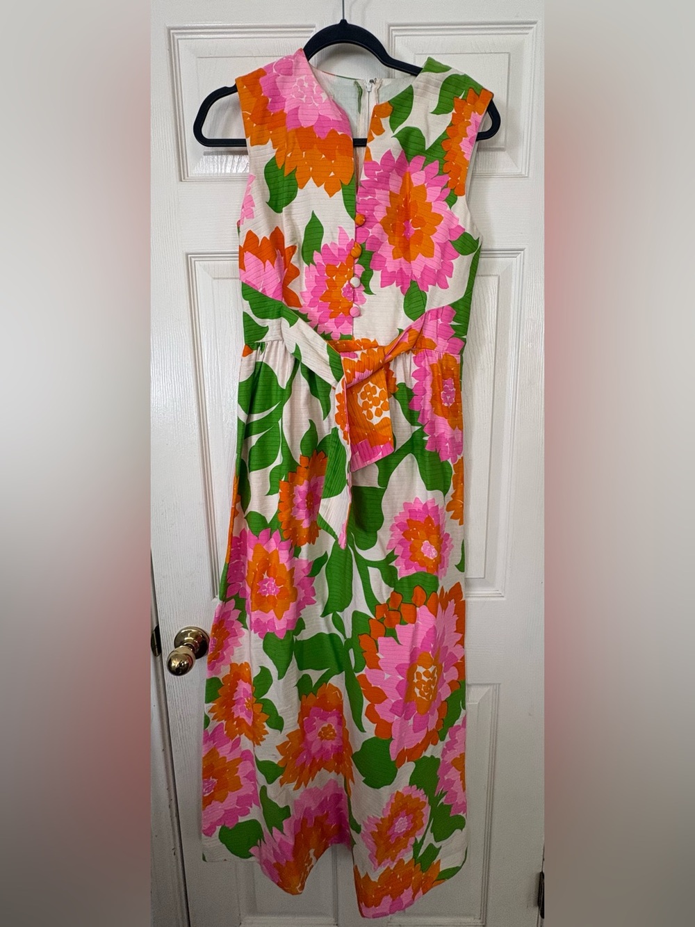 Vintage 1960s Malia Honolulu Hawaii Maxi Dress Neon Floral Retro Tiki Boho 12